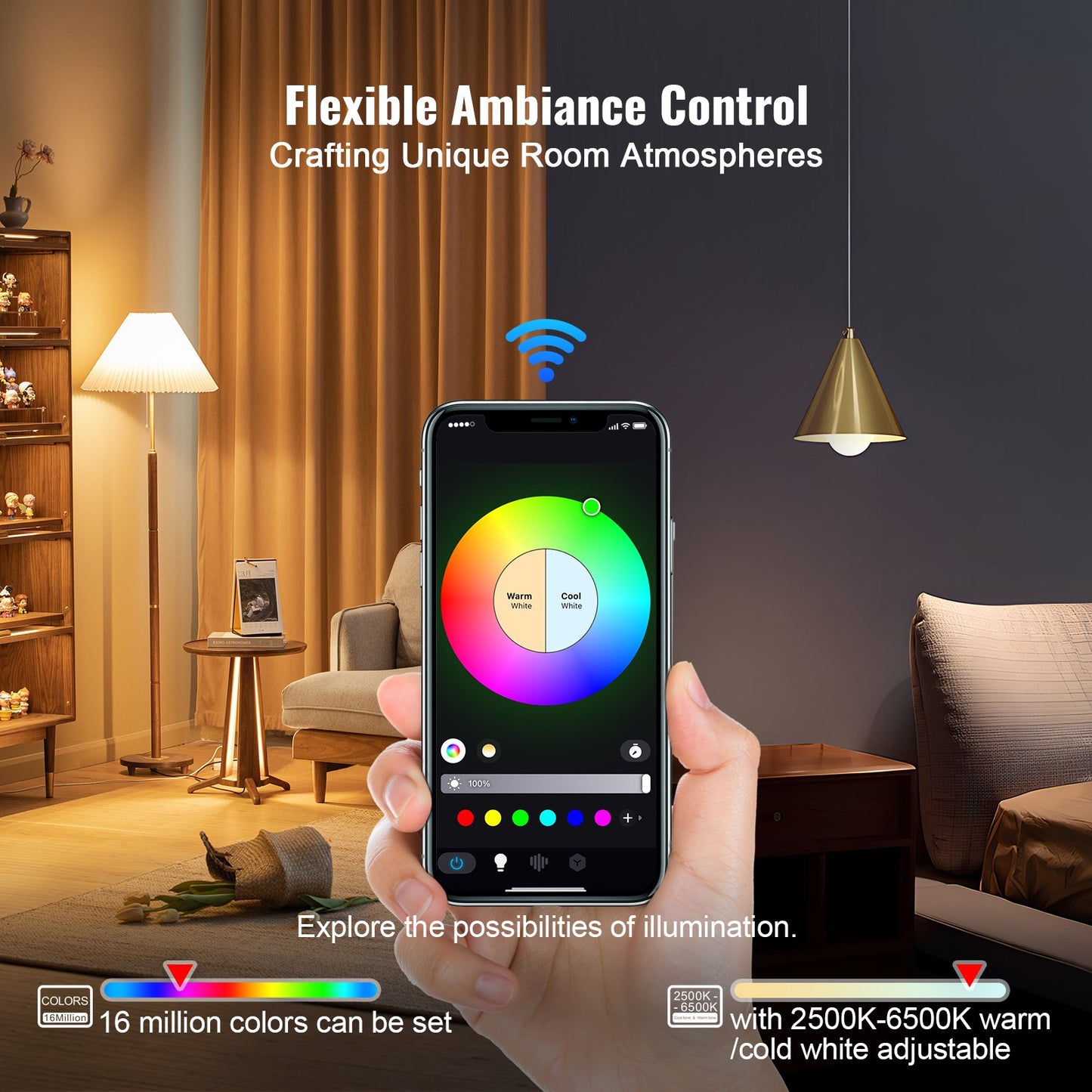 Smart LED Light Bulbs 4-Pack - 9W Multicolor RGB, 800 Lumens