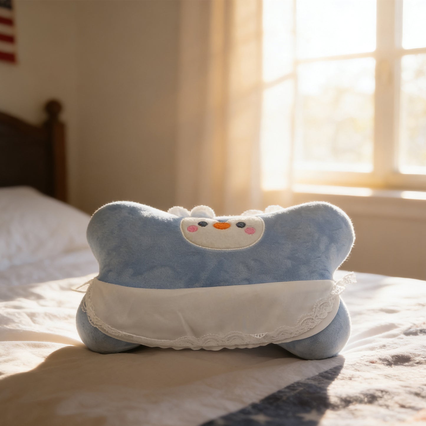 Penguin Pillow - Blue Decorative Cushion