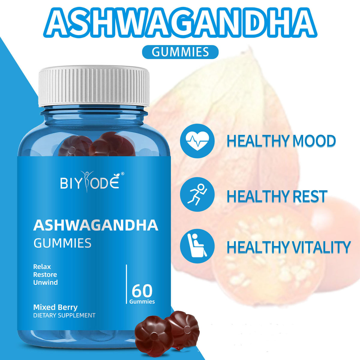 Ashwagandha Gummy - 60 Pills, 1 Bottle