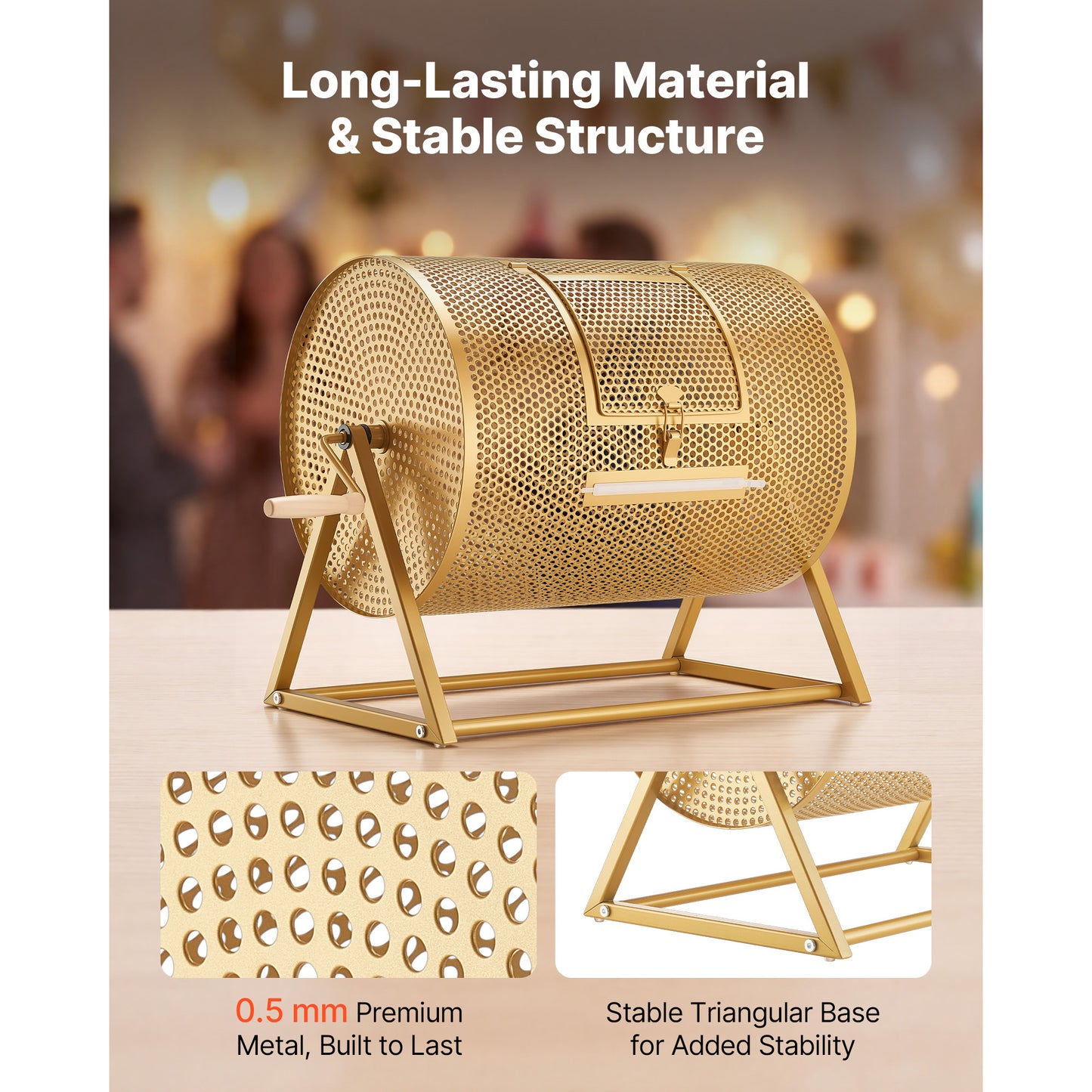 Raffle Ticket Spinner Cage - 16.1 x 11.9 Inches Holds 5000 Tickets or 200 Ping Pong Balls - Lottery Spinning Drum with Reinforced Handle and Stable Stand