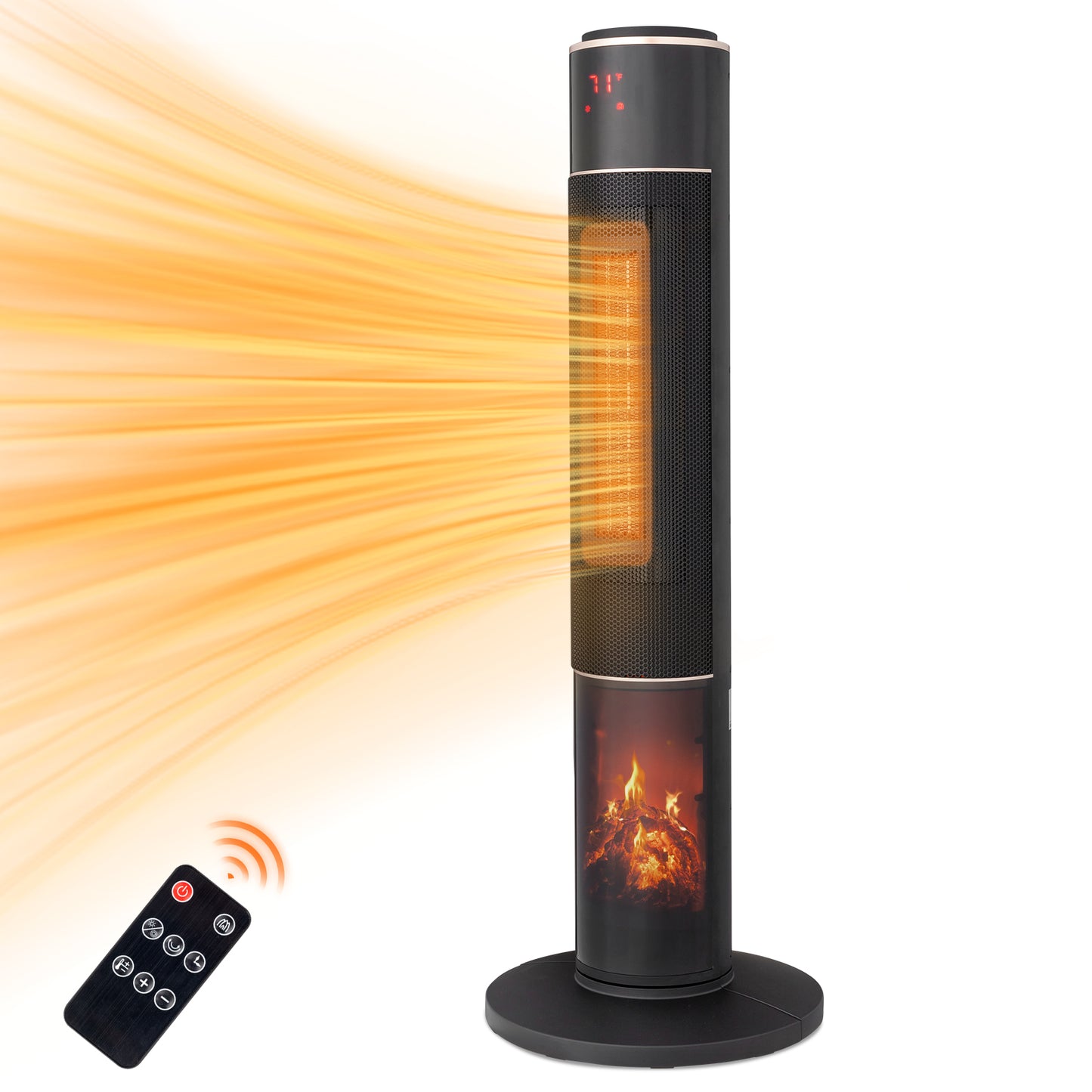 32inch Tower Space Heater with 3D Flame Effect, 1500W Portable Electric Heater with Thermostat, Oscillation, Timer & Remote