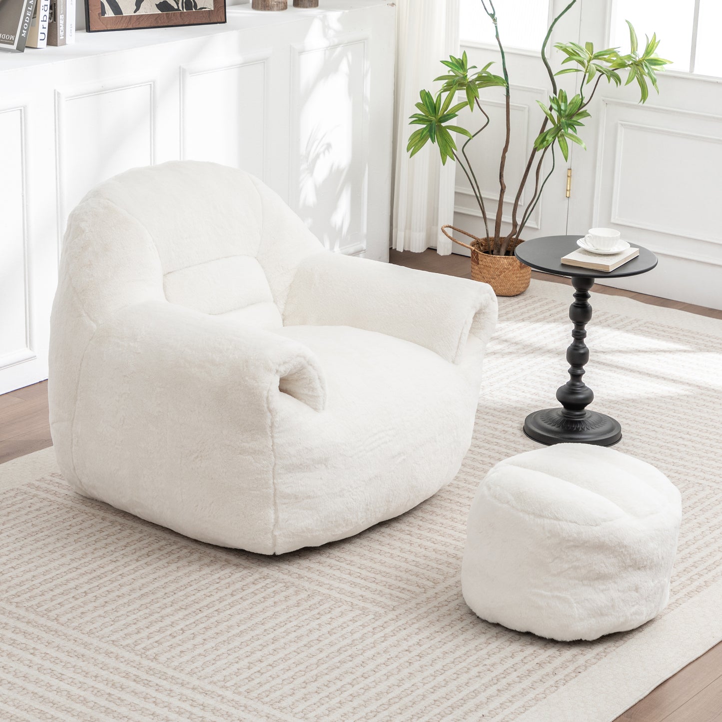 Bean Bag Chair, Comfy Sofa With Back Support, Footstool,Faux Fur