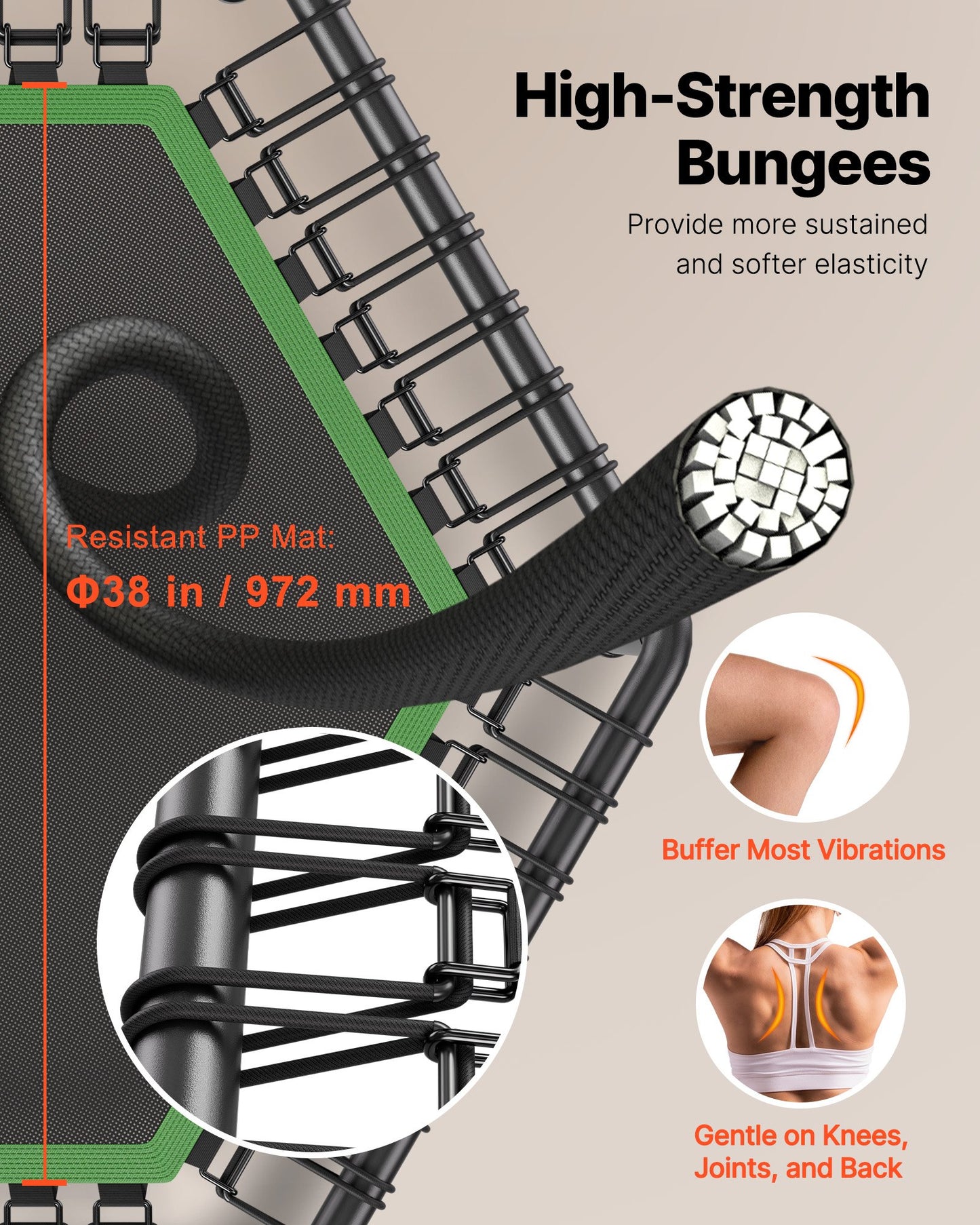 Mini Trampoline for Adults 54.5 Inch Fitness Rebounder with Adjustable Handle & Quiet Support