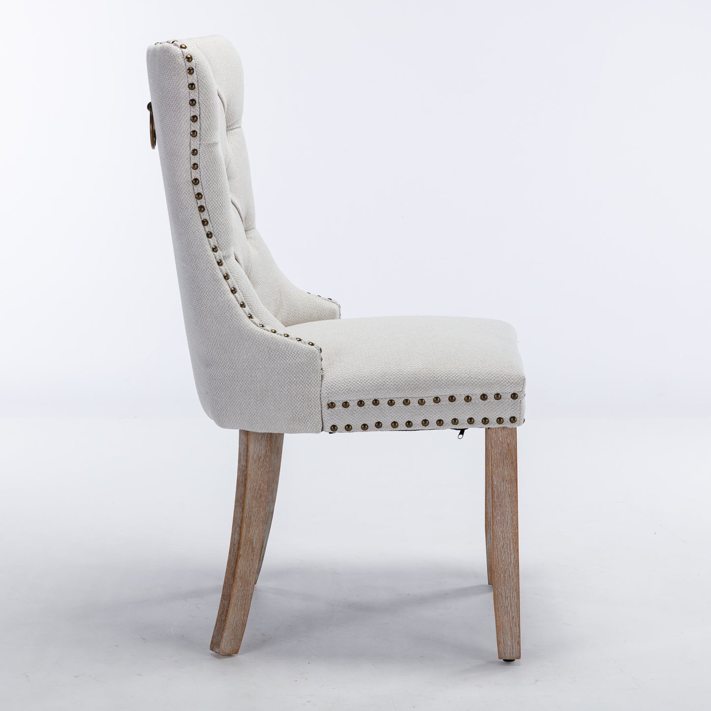 Modern Tufted Solid Wood Dining Chairs - 2-Piece Set, Beige