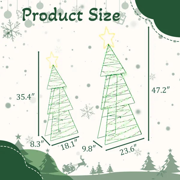 Lighted Metal Christmas Tree Yard Decorations - Set of 2, 150 LED Lights