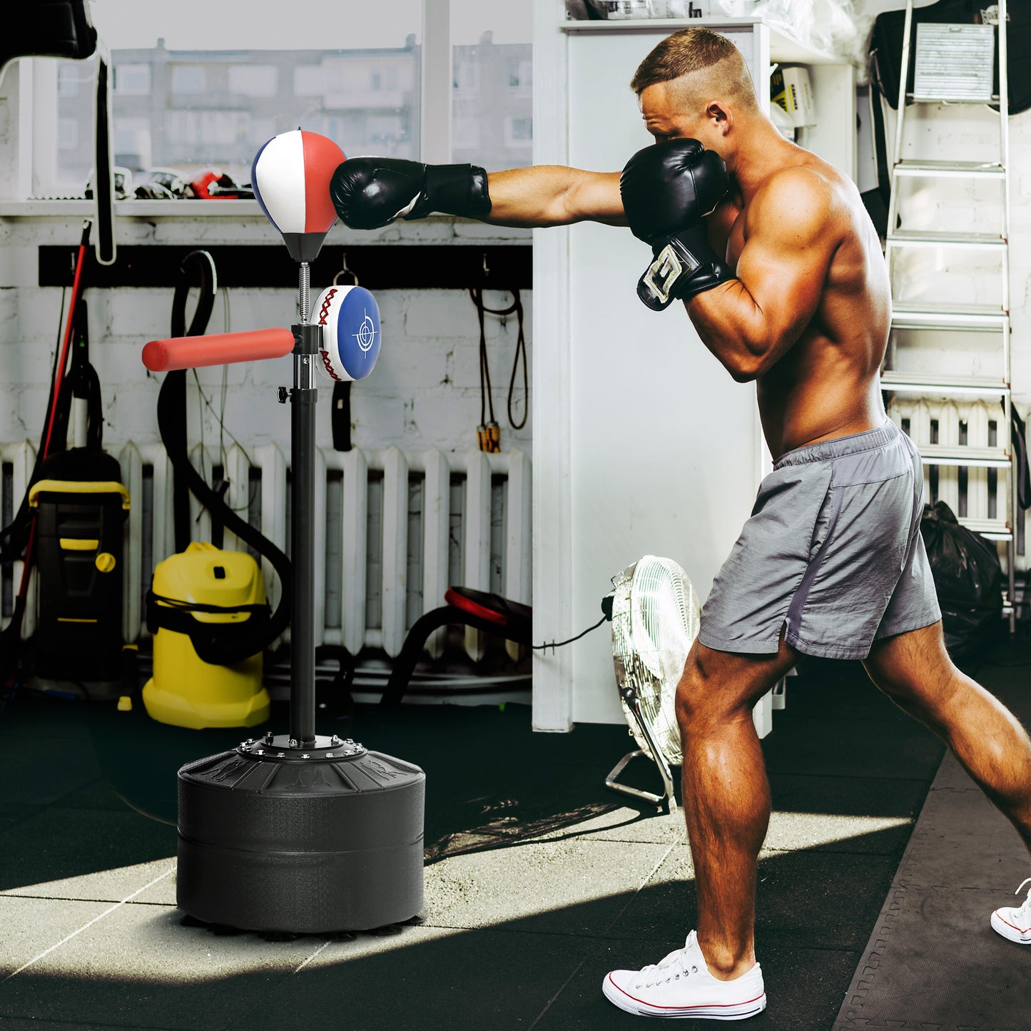 Freestanding Adjustable Boxing Speed Bag with Reflex Bar - Black, Red, Blue