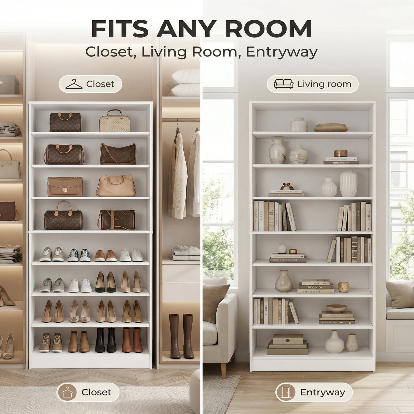9 Tier Shoe Cabinet, Heavy Duty Wood Storage Freestanding Tall