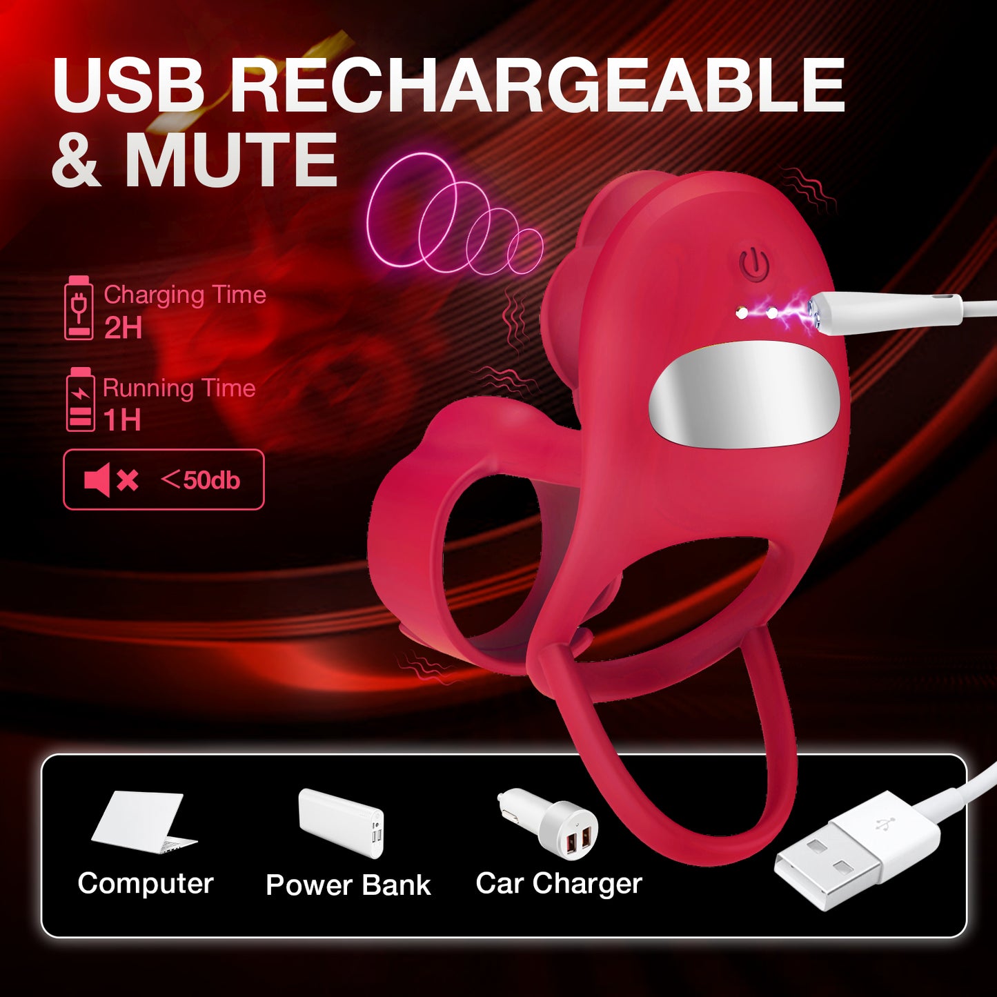3 in 1 Rose Vibrating Cock Ring - Dual Motor, 10 Modes, Remote Control
