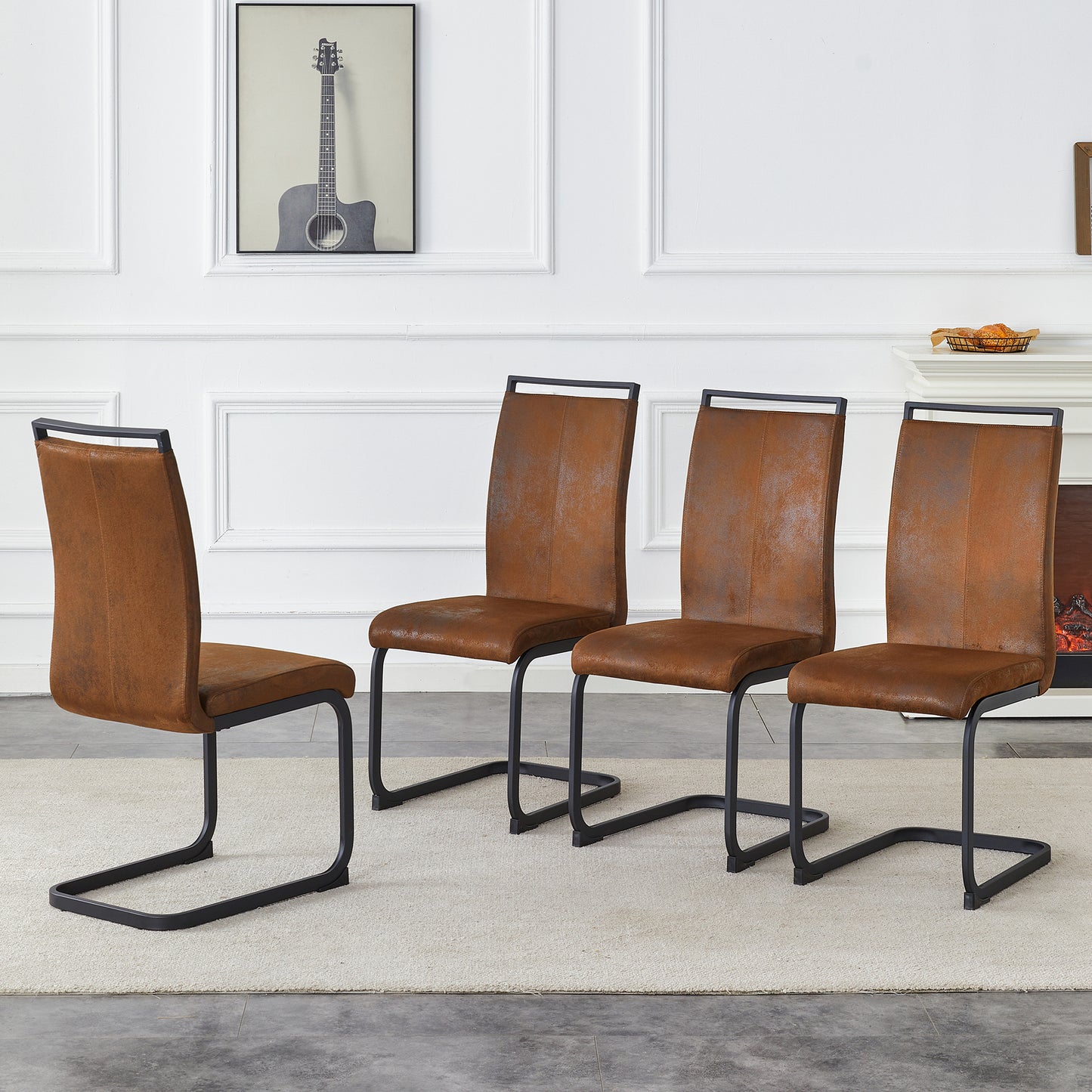 Set Of 4 Vintage Brown Tech Fabric Dining Chairs 39.3in High, 20.4in