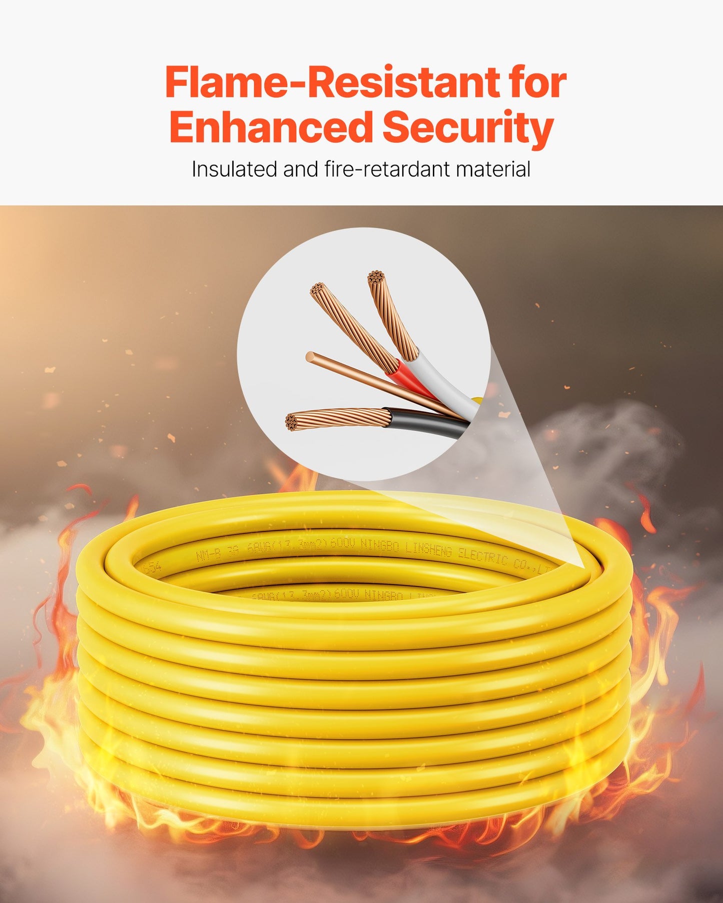 6AWG Copper Core Electrical Wire 50Ft with Ground - Yellow Insulated Cable