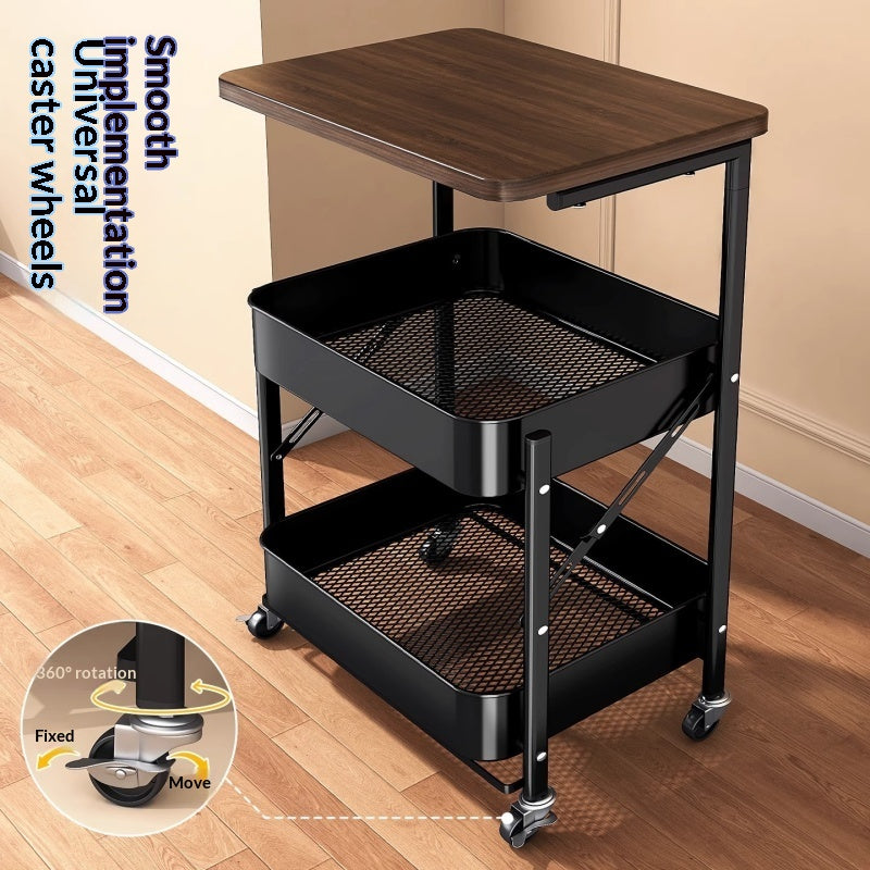 Foldable Multi-Tier Storage Rack - Floor Standing Snack & Bedside Organizer