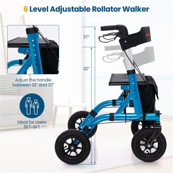 All-Terrain Rollator Walker with 9.5-Inch Wheels & Adjustable Height