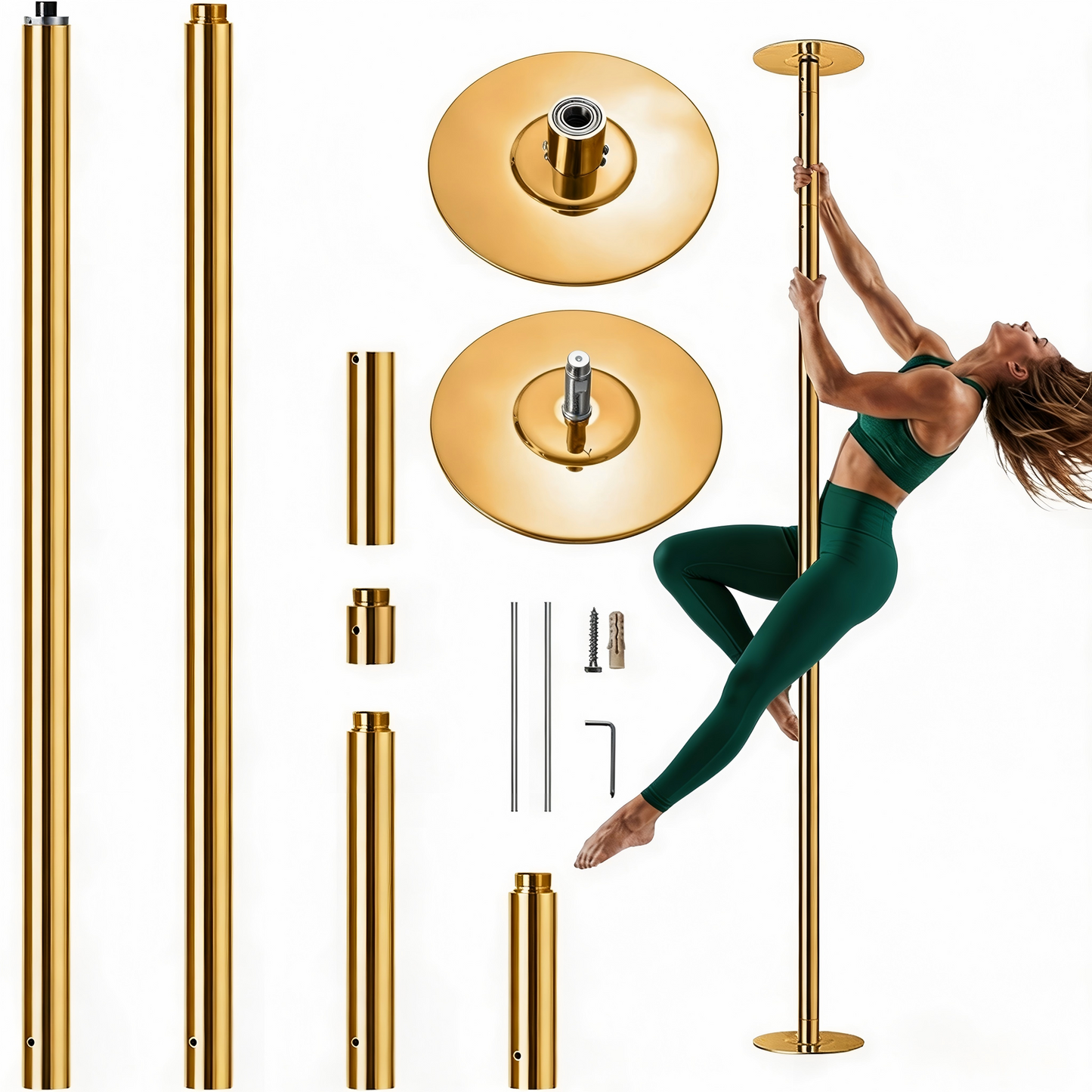 Heavy-Duty Adjustable Dance Pole Kit - Gold, Portable Dual Mode