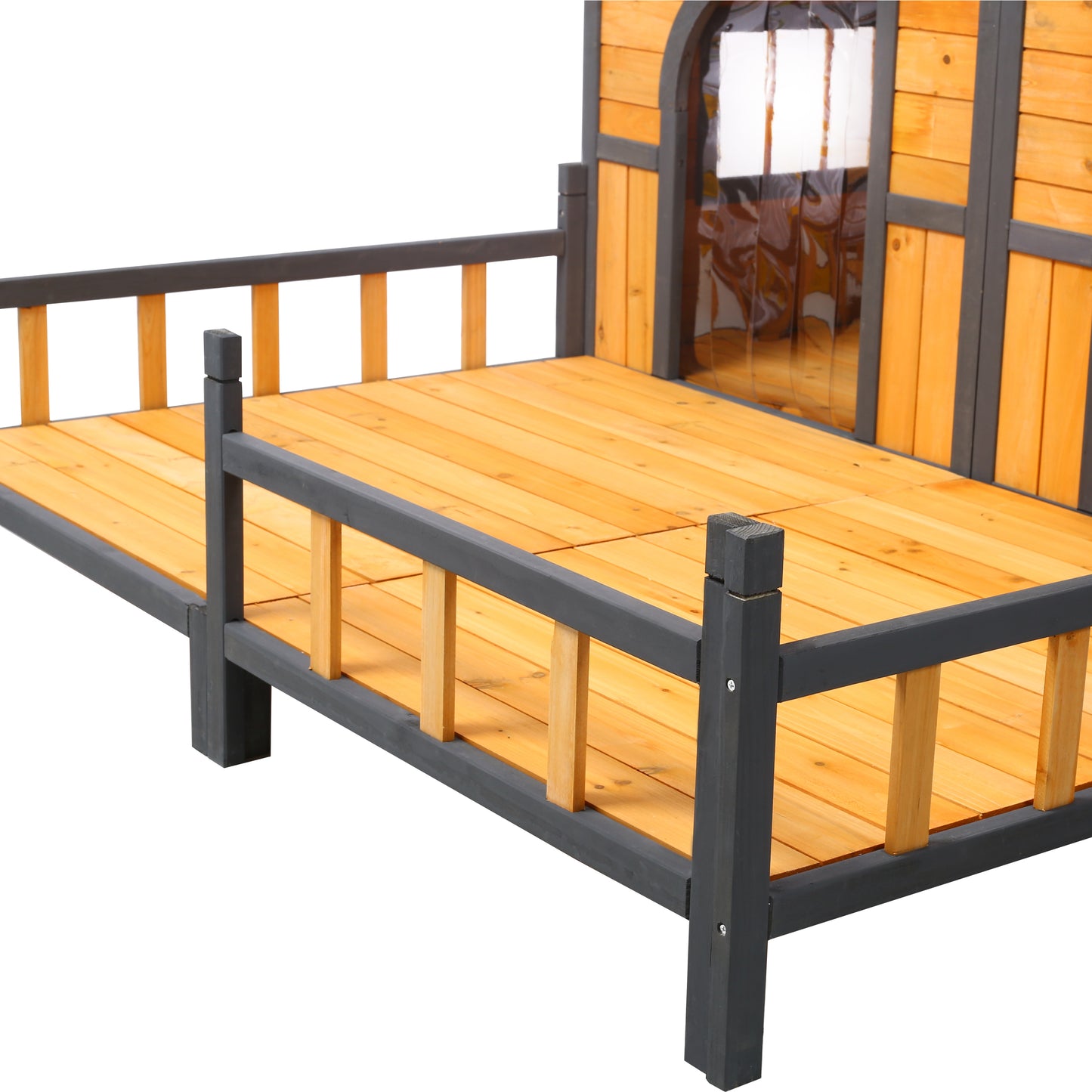 Large Wooden Dog House Outdoor Double Kennel with Porch & Elevated Floor