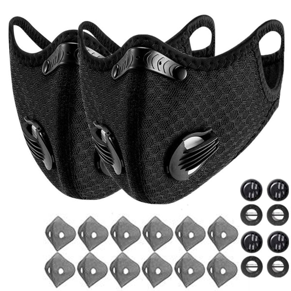 Reusable Half Face Cover Mask with Filter - 2 Pack Black