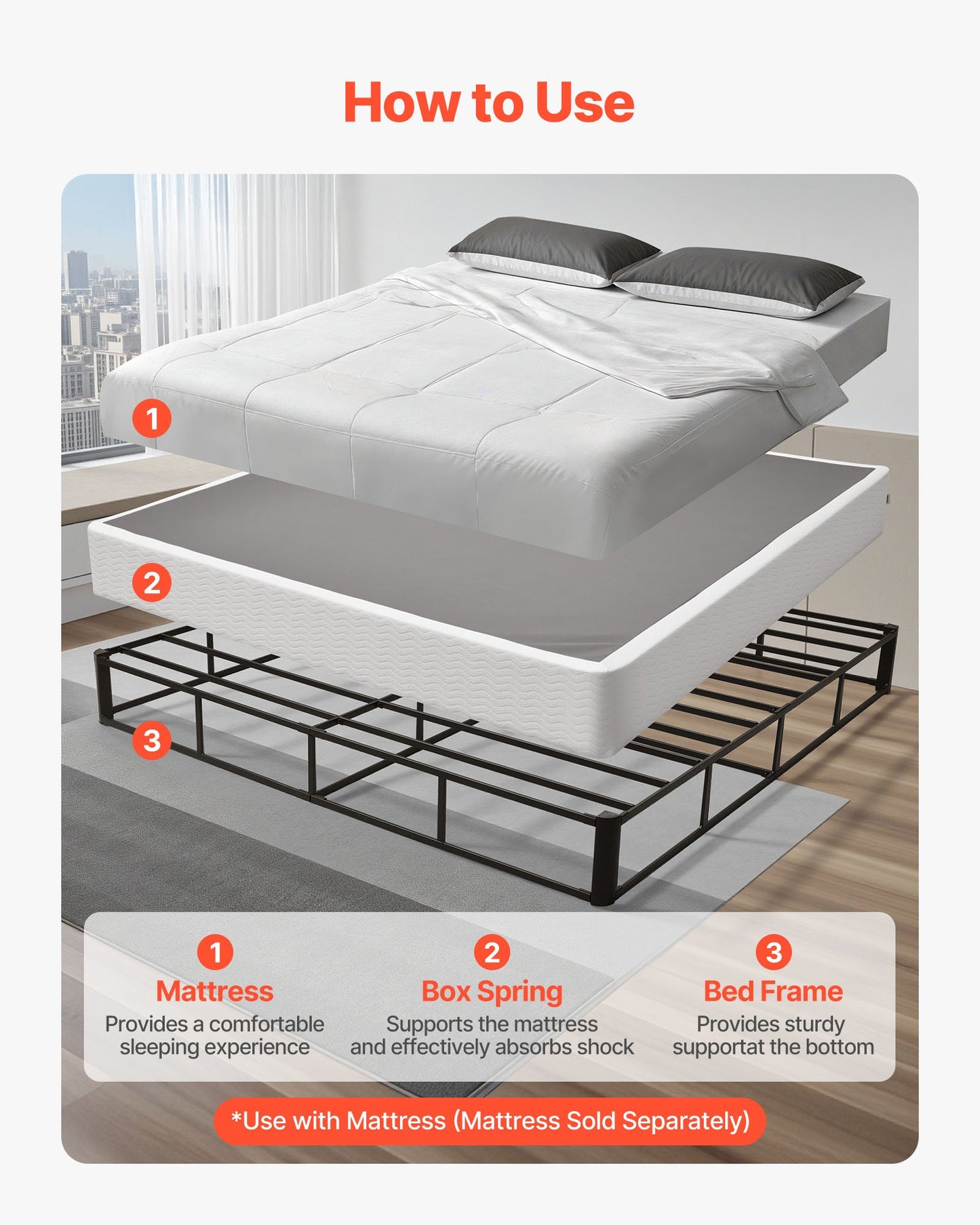 Heavy Duty King Size Bed Frame with Washable Fabric Cover - Supports Up to 3500 lbs