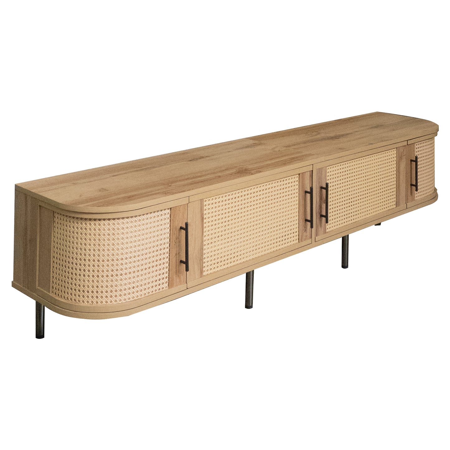70-Inch Modern TV Stand with Rattan Doors for 80-Inch TVs