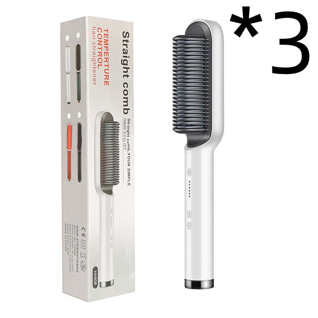 2-in-1 Hair Straightener Curling Iron Hot Comb with Negative Ions - Multi-Functional Electric Hair Styling Brush