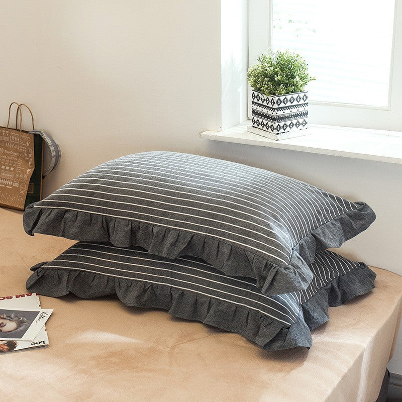Washed Cotton Lace Pillowcase - Elegant Bedding Cover for Home Decor
