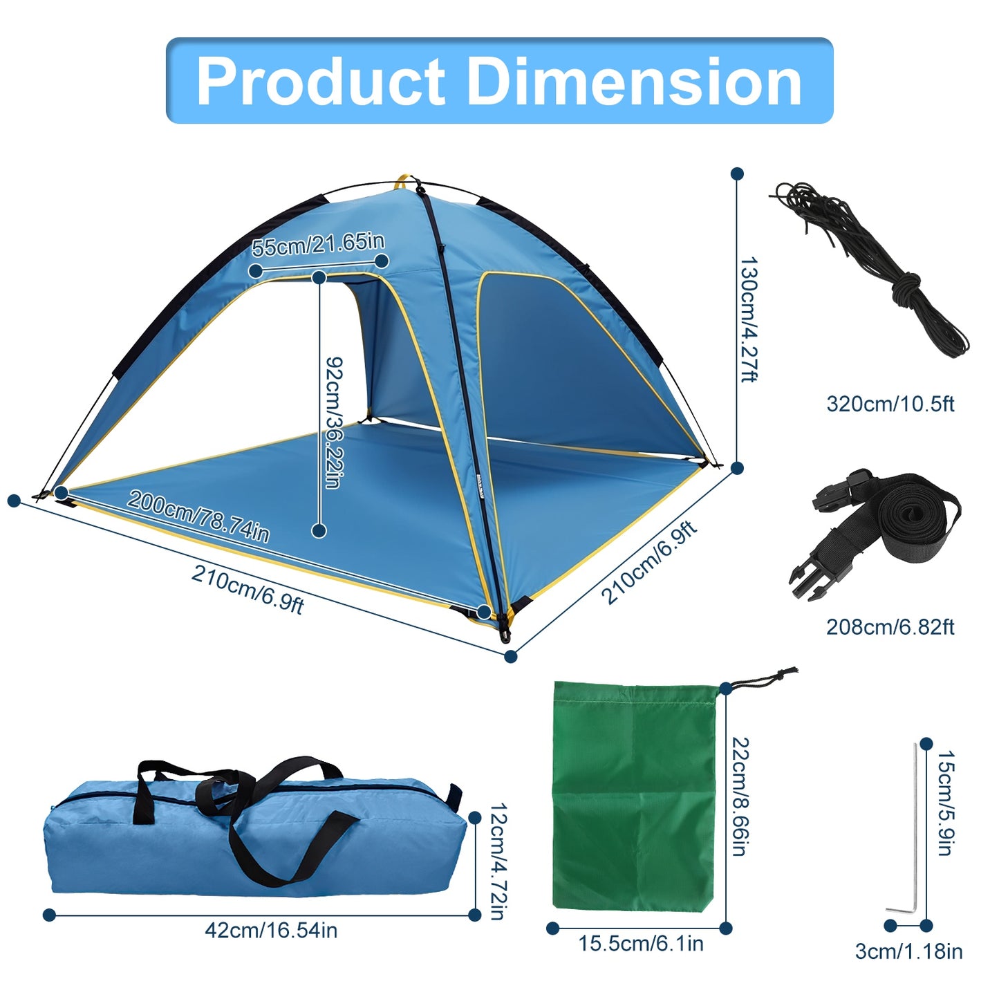 4-6 Person Beach Tent Canopy - Waterproof with Carry Bag
