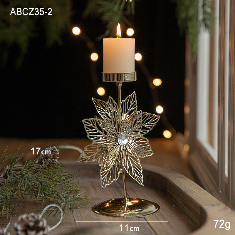 Christmas Candlestick Window Decor Iron Tray - Golden Festive Home Accent