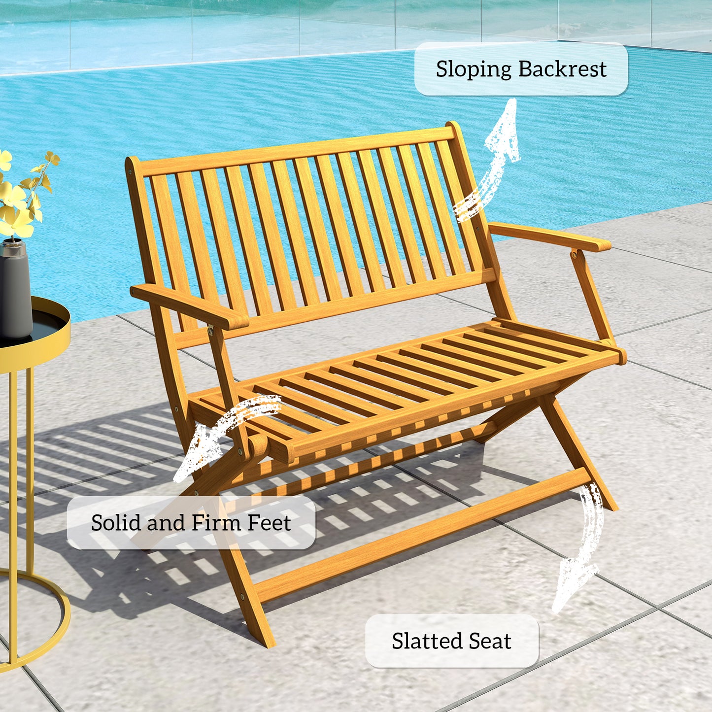 Foldable Acacia Wood Outdoor Bench with Backrest - Teak