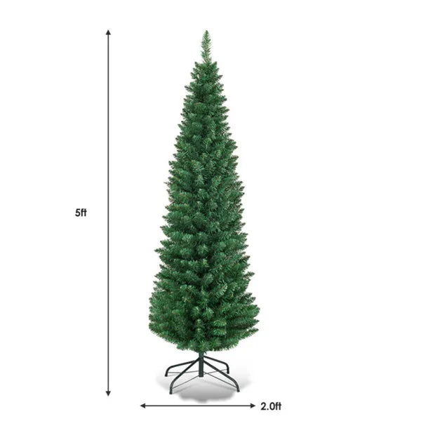 5ft Slim Pencil Christmas Tree - Space-Saving Flocked Design