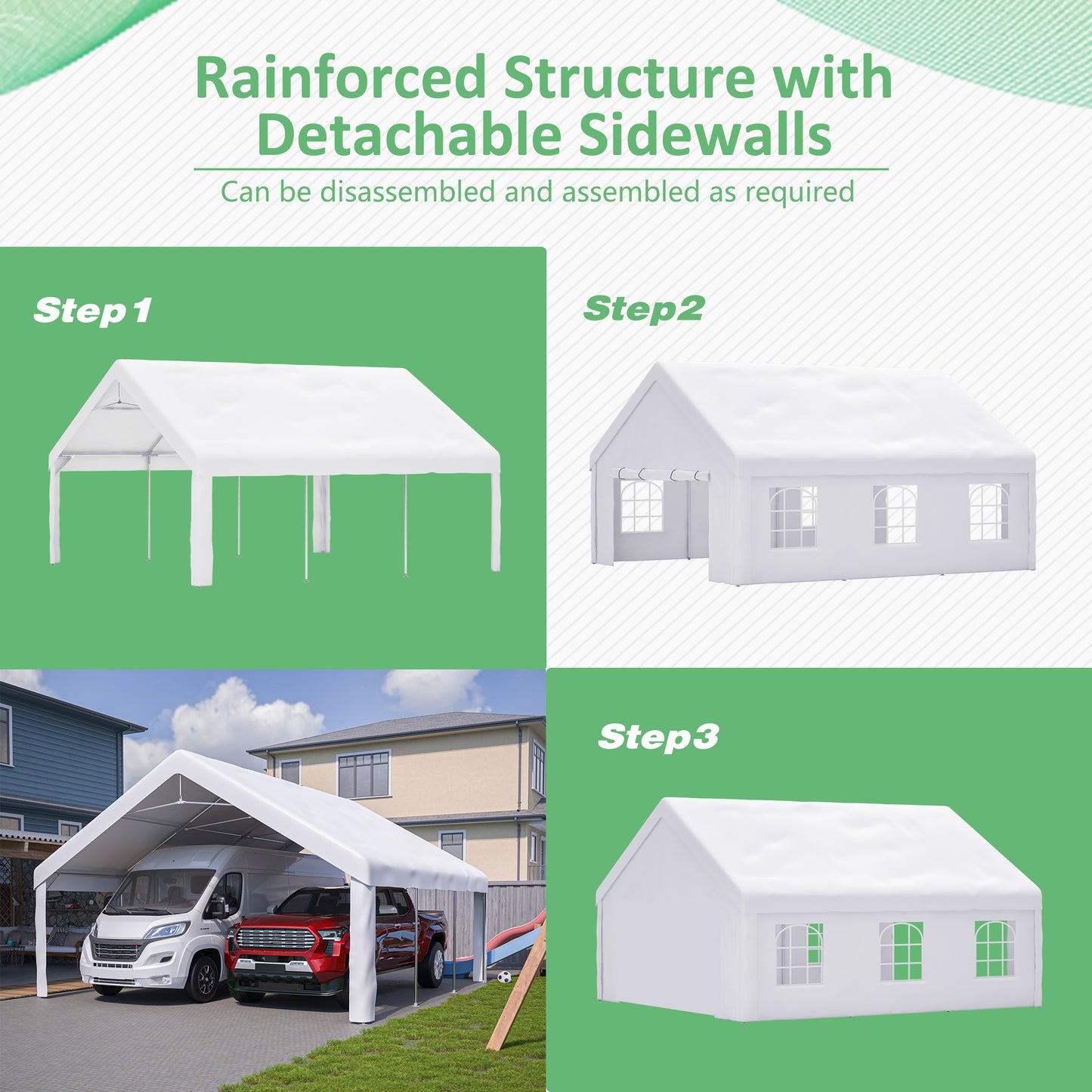 20x20 FT Outdoor Event Shelter with Detachable Sides - White