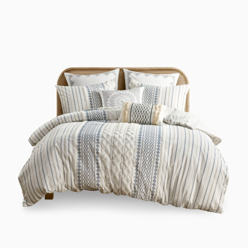 Queen Cotton Printed Duvet Cover Set with Chenille - Multicolor