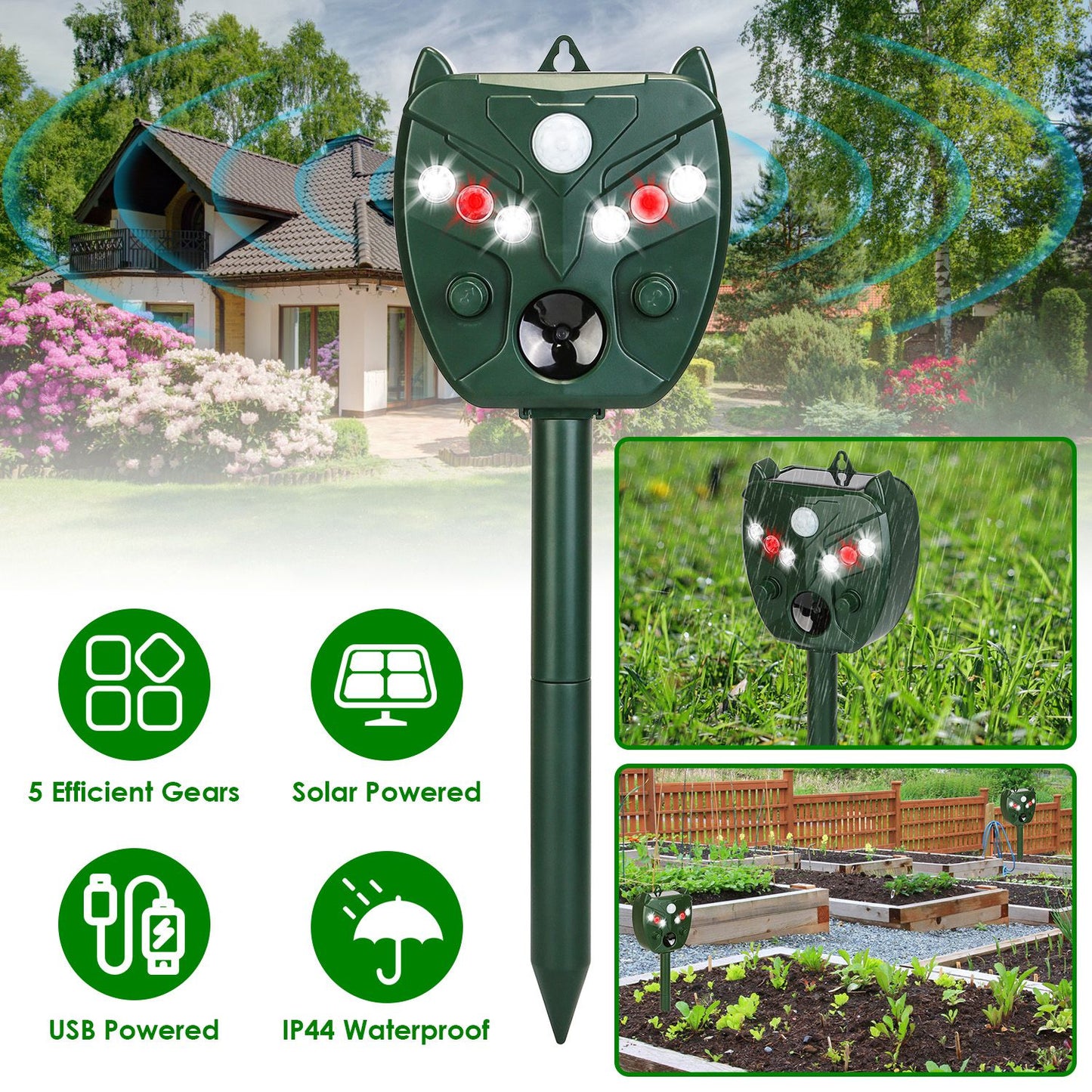 Ultrasonic Solar Animal Repeller - Waterproof Mouse Chaser for Yard