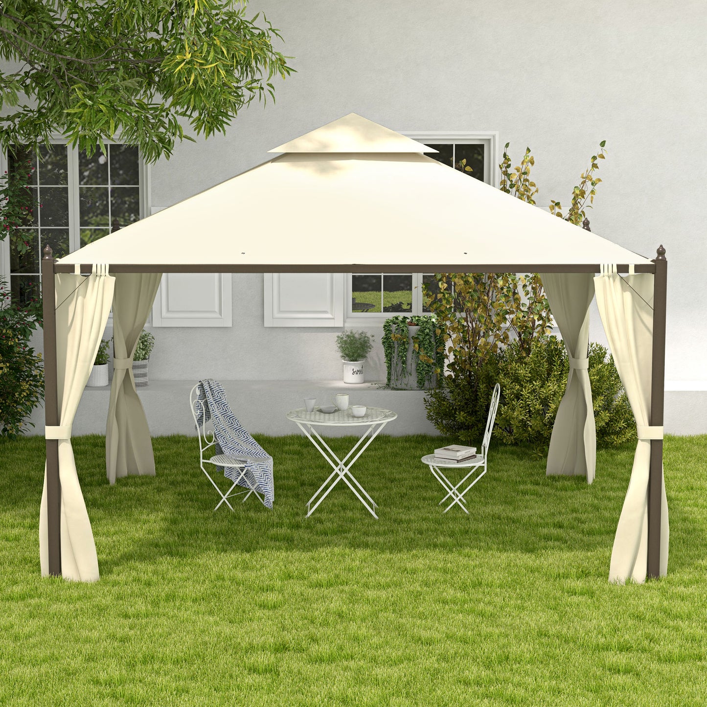 10x12 Outdoor Patio Gazebo with Curtains - Beige