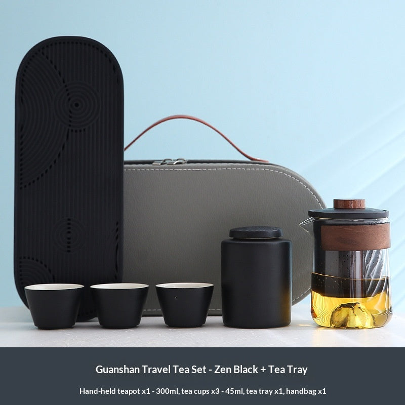 Outdoor Travel Tea Set with Canister Tray & Caddy - Portable Ceramic Tea Kit