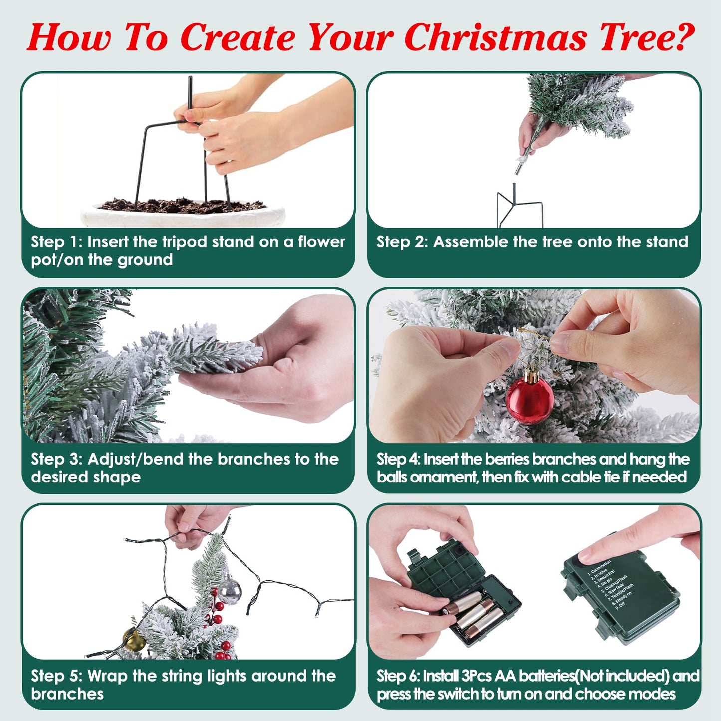 Solar Powered Lighted Christmas Tree Urn Filler with Berries & Decor Balls