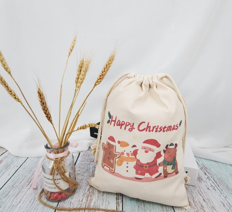 Christmas Canvas Drawstring Gift Bag Set - Multiple Sizes & Designs
