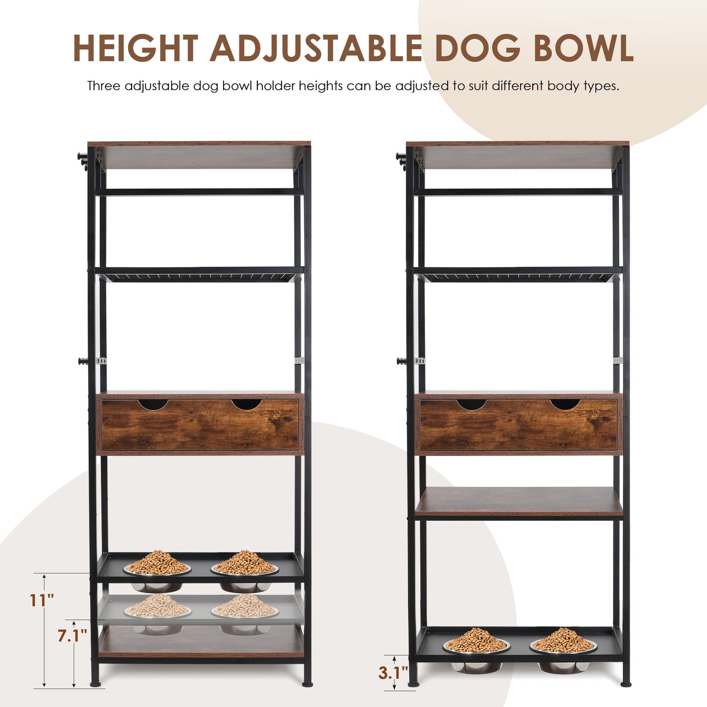 Dog Feeding Station,3 Height Adjustable Raised Bowls, Feeder Station