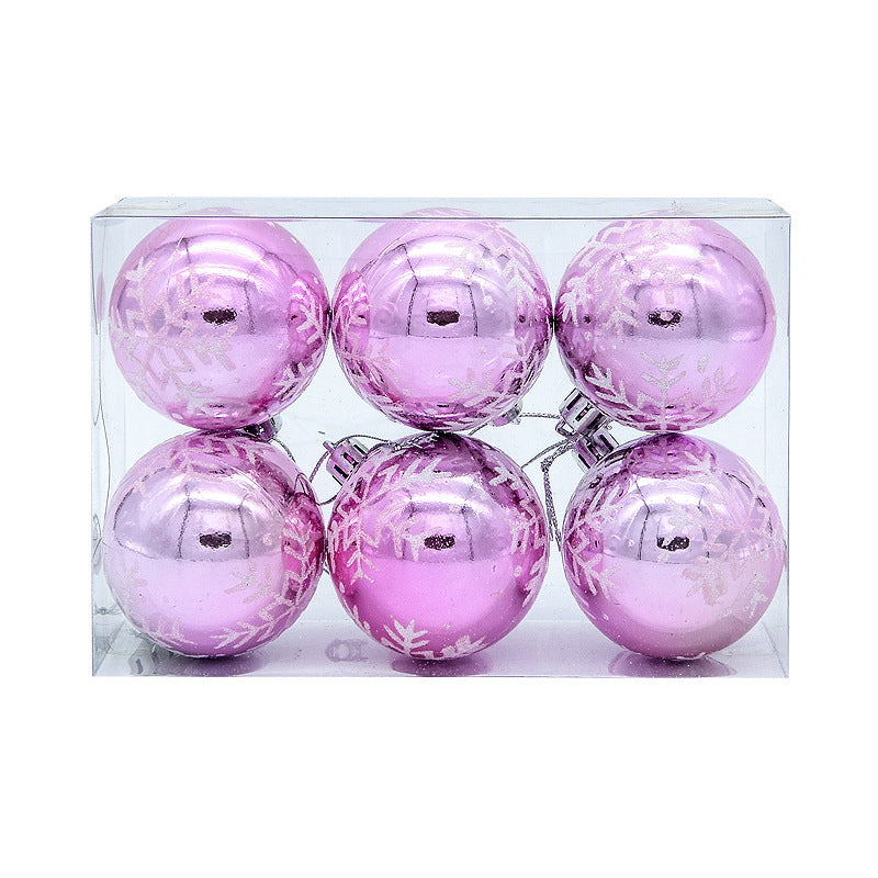Christmas Tree Decoration Balls with Snowflakes Painted Design - Pack of 6
