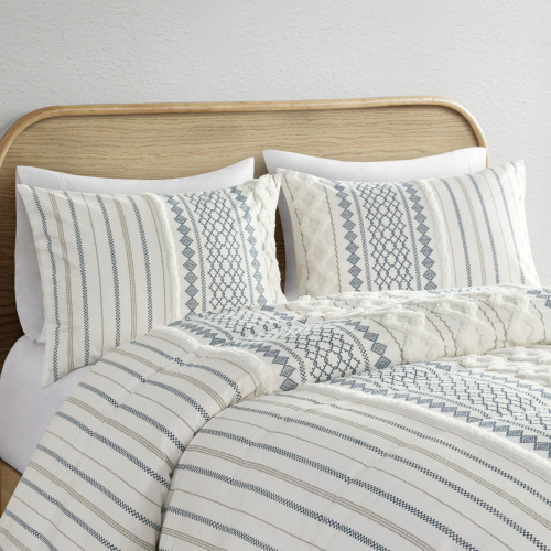 Queen Cotton Printed Duvet Cover Set with Chenille - Multicolor