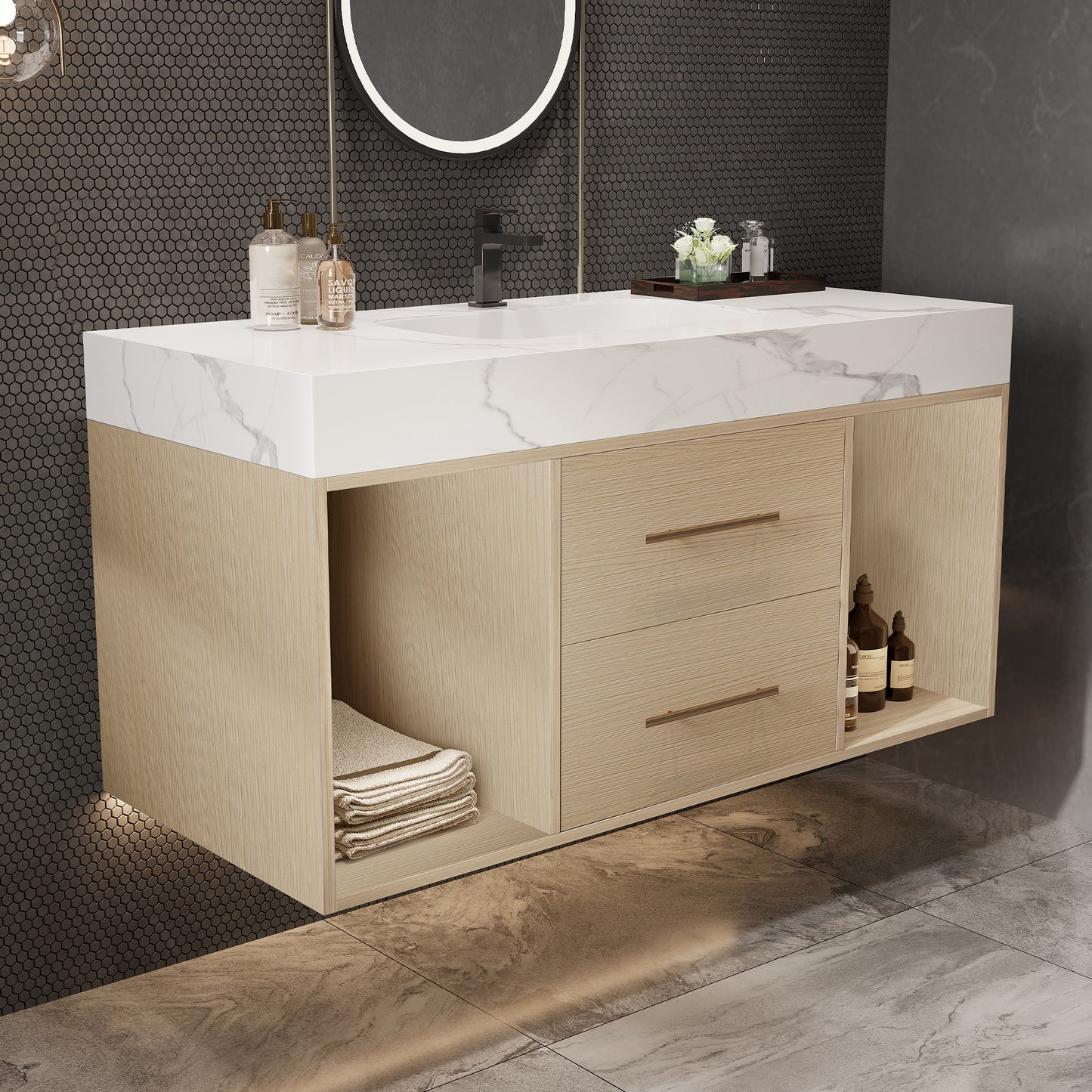 39.4" Floating Bathroom Vanity with Ceramic Sink & 2 Drawers