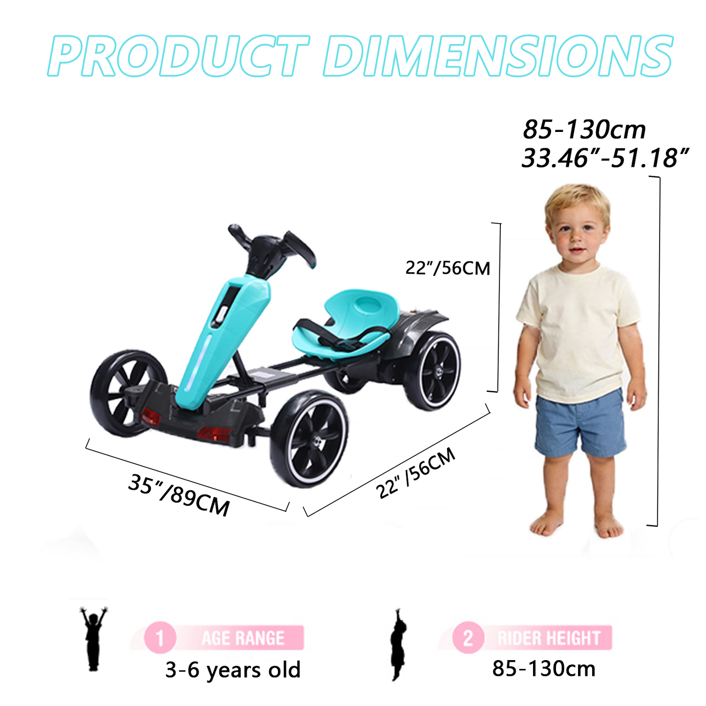 12V Electric Kids Pedal Go Kart with Adjustable Seat - Light Blue