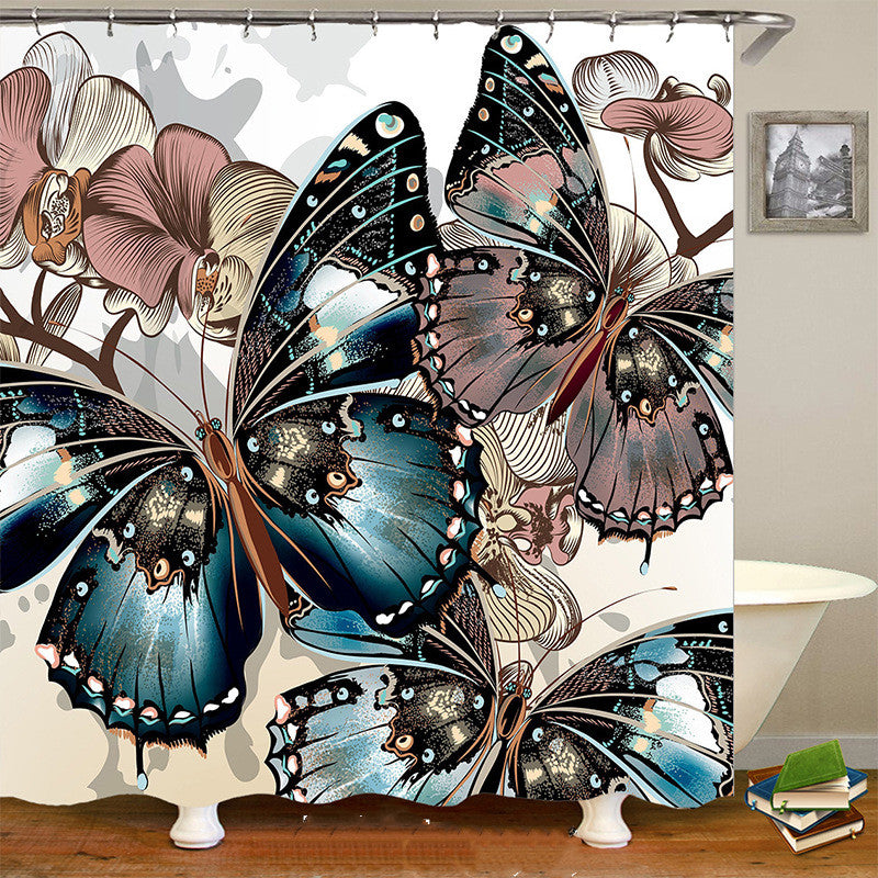 African Girl Waterproof Shower Curtain with Butterfly & Flower Pattern - Home Bathroom Decor