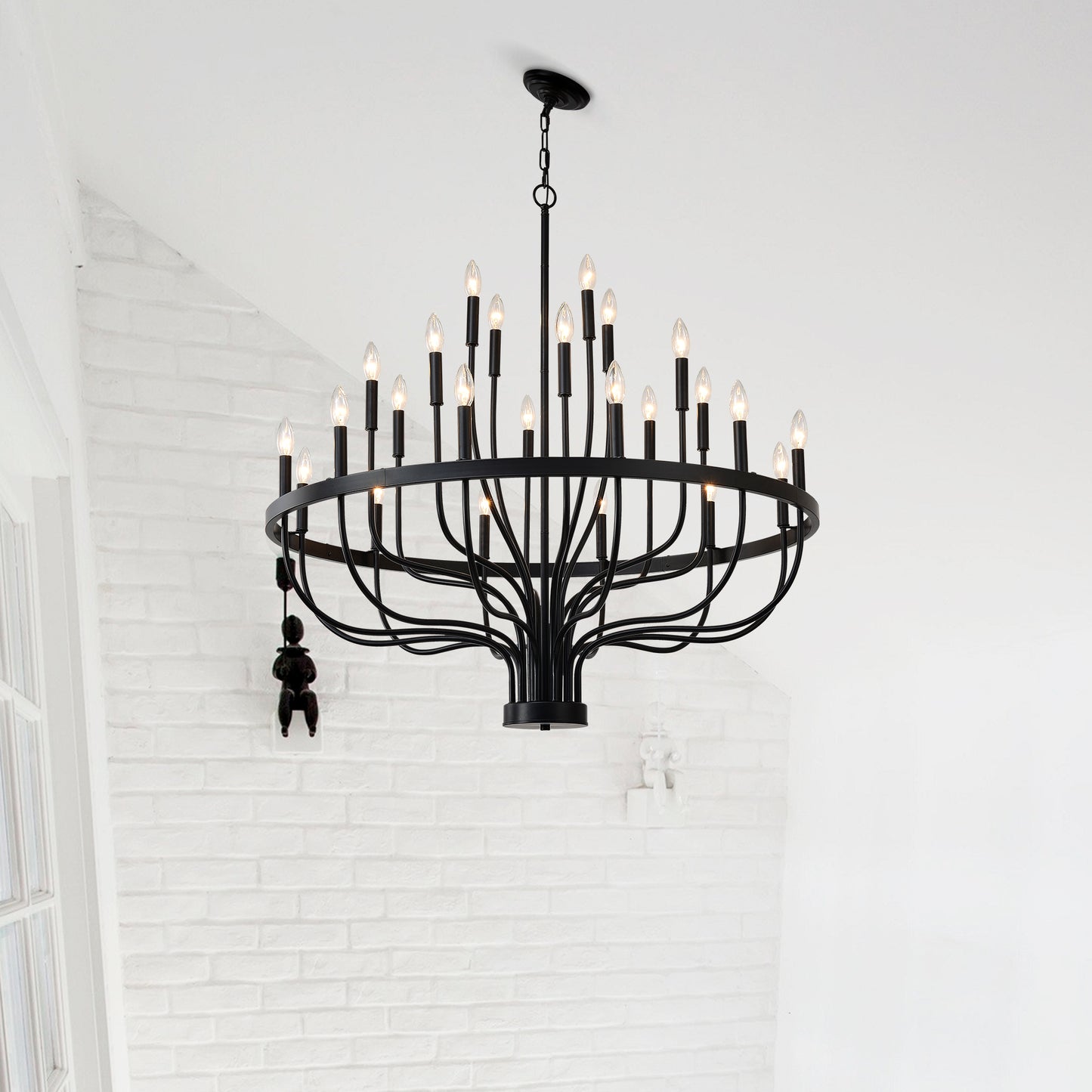 24-Light Black Industrial Chandelier - Modern Farmhouse Pendant Light for Dining & Living Rooms