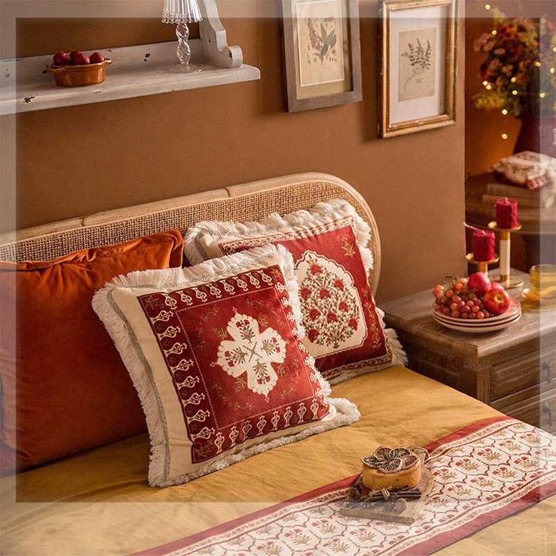 Bohemian Style Square Throw Pillow Cover and Pillow Set for Sofa Home Decor