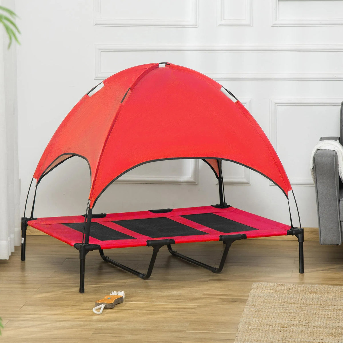 Elevated Dog Cot Bed with Canopy Shade - Portable Outdoor Pet Bed for Medium & Large Dogs