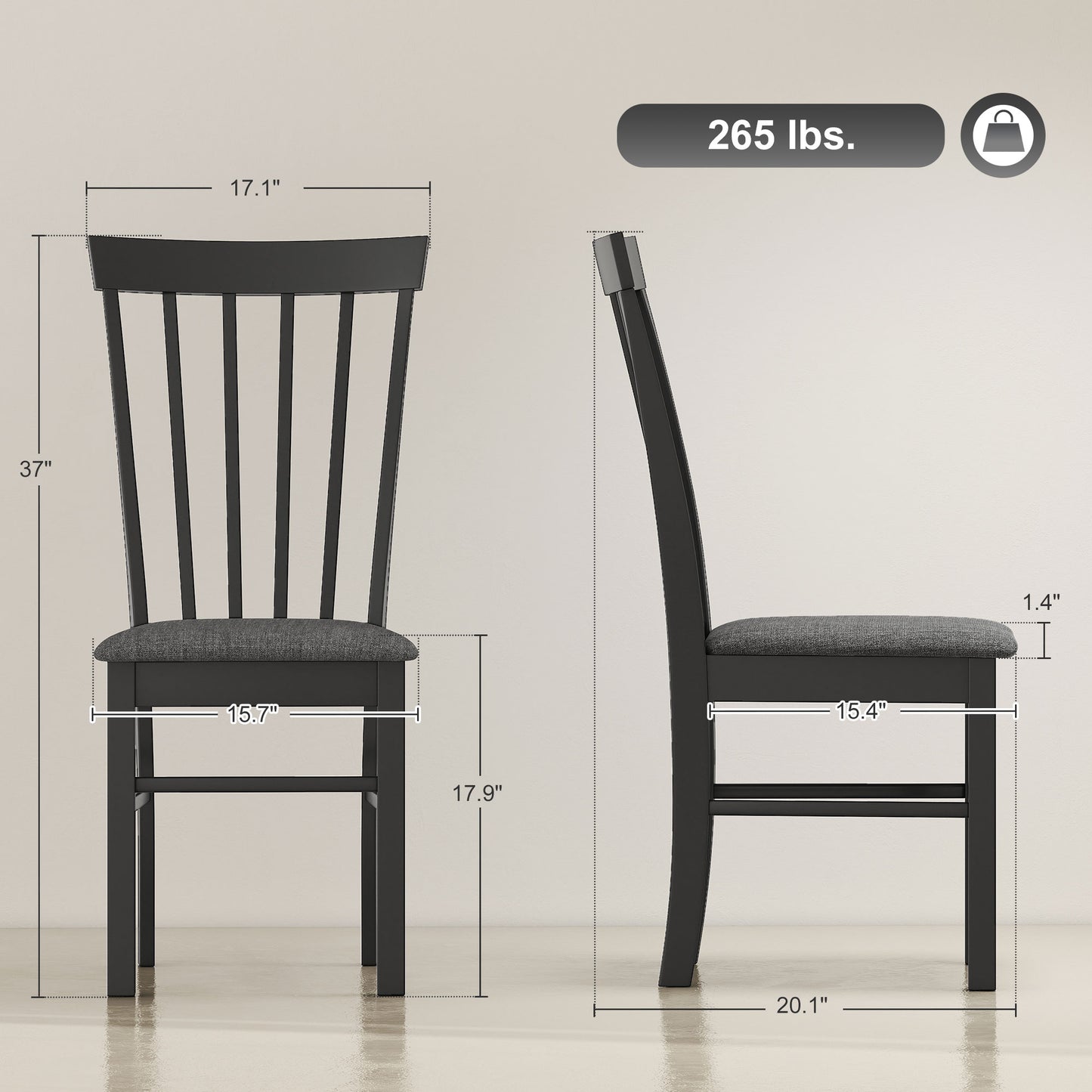 Farmhouse Upholstered Dining Chairs Set of 2 - Black & Gray