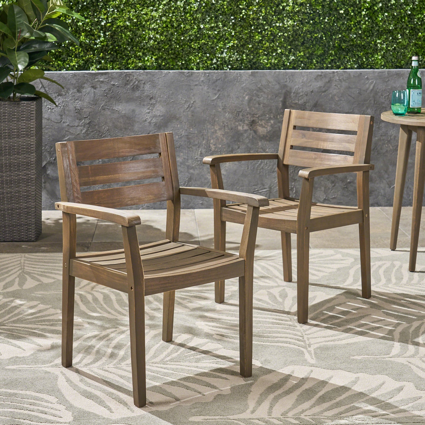 Acacia Wood Dining Chairs Set of 2 - Grey Outdoor Armchairs