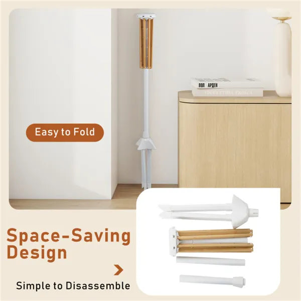 Foldable Bamboo Clothes Drying Rack with 40 Hanger Slots, Space Saving Indoor Laundry Stand