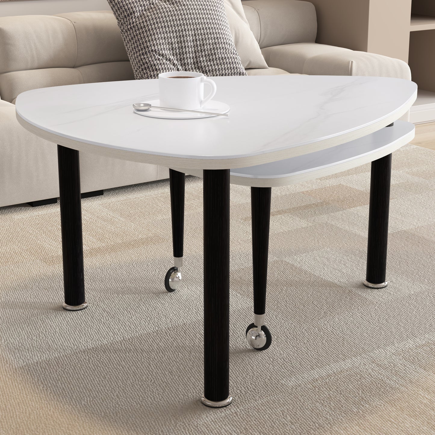 360 Degree Roratable White Sintered Stone Top Rotatable Modern Coffee