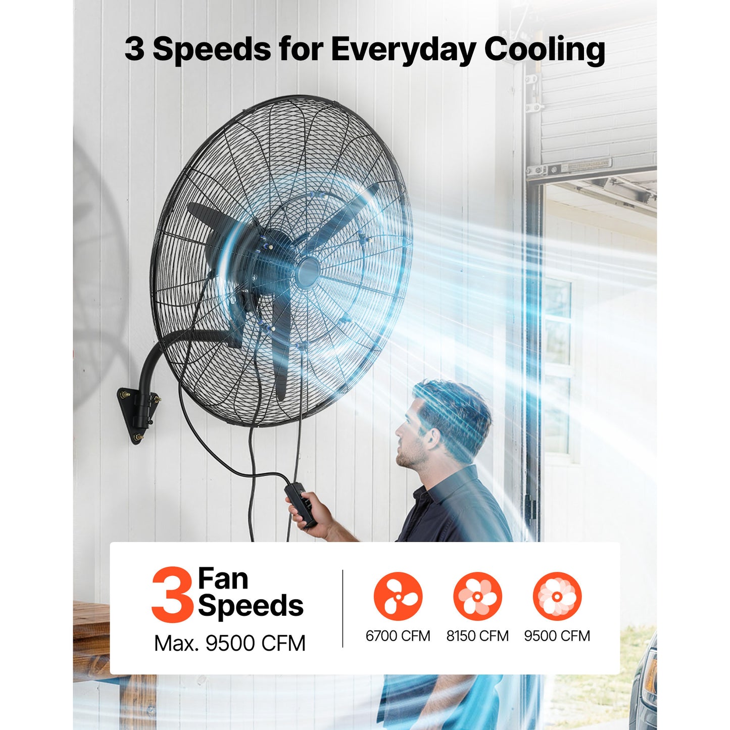 30-Inch Wall Mount Fan with Oscillation and Mist for Industrial & Commercial Use