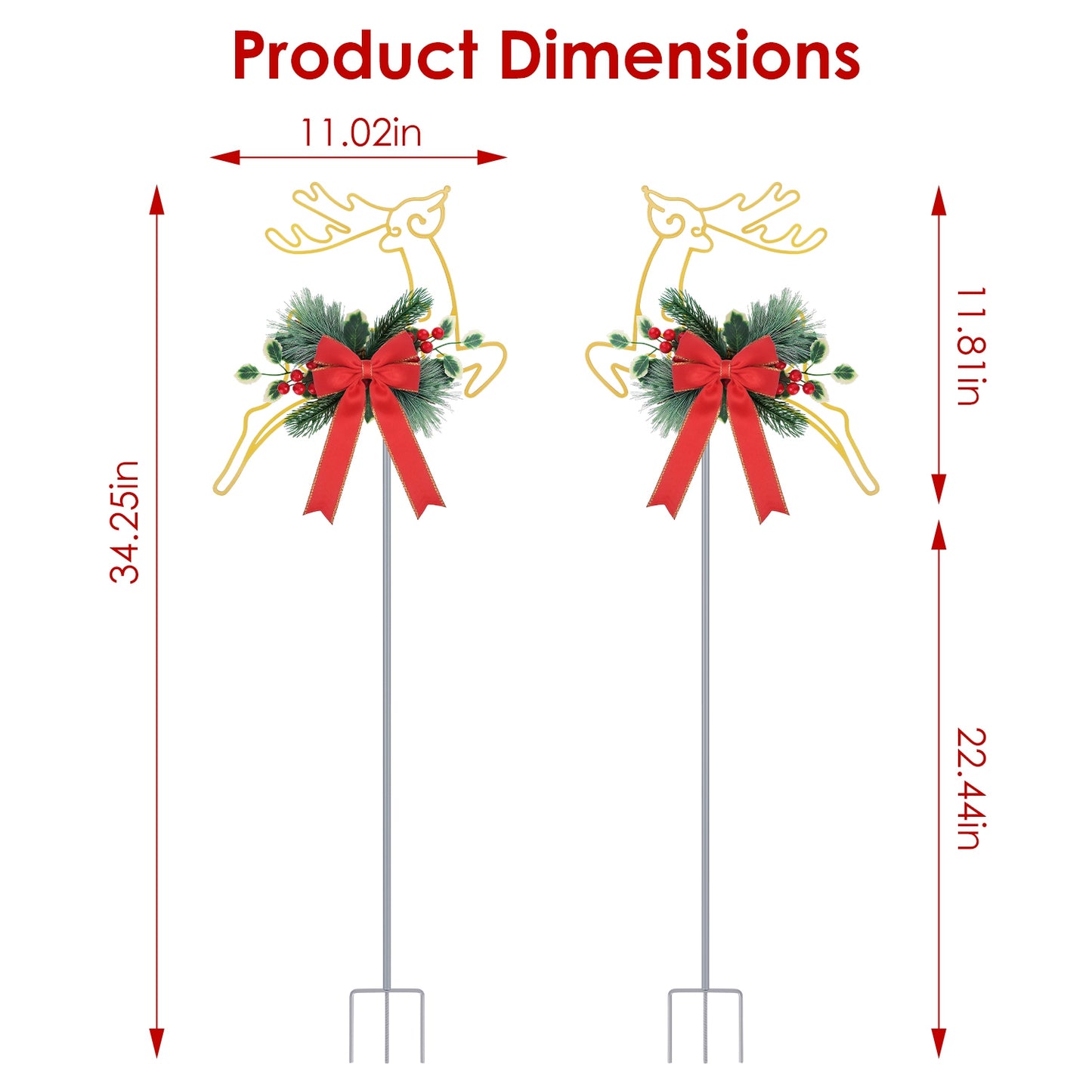 Christmas Lighted Reindeer Stake Lights - 2Pcs Outdoor Decoration