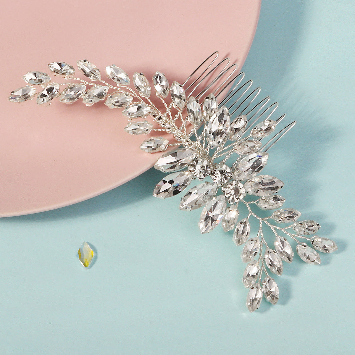 Rhinestone Leaf Hair Comb - Handmade Silver Hair Accessory for Women